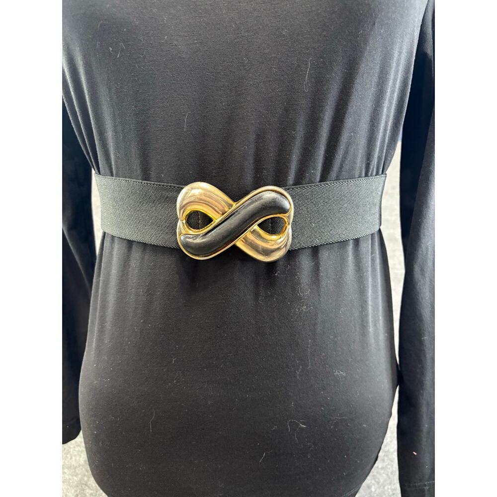 Day-Lor Womens VTG Black and Gold Infinity Elastic Cinch Belt 80s Sz 30/32